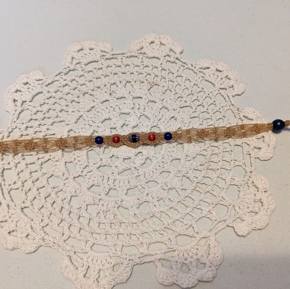 Handcrafted Ankle Bracelet Circumference Approx 8 1/2" Tan - Picture 2 of 4